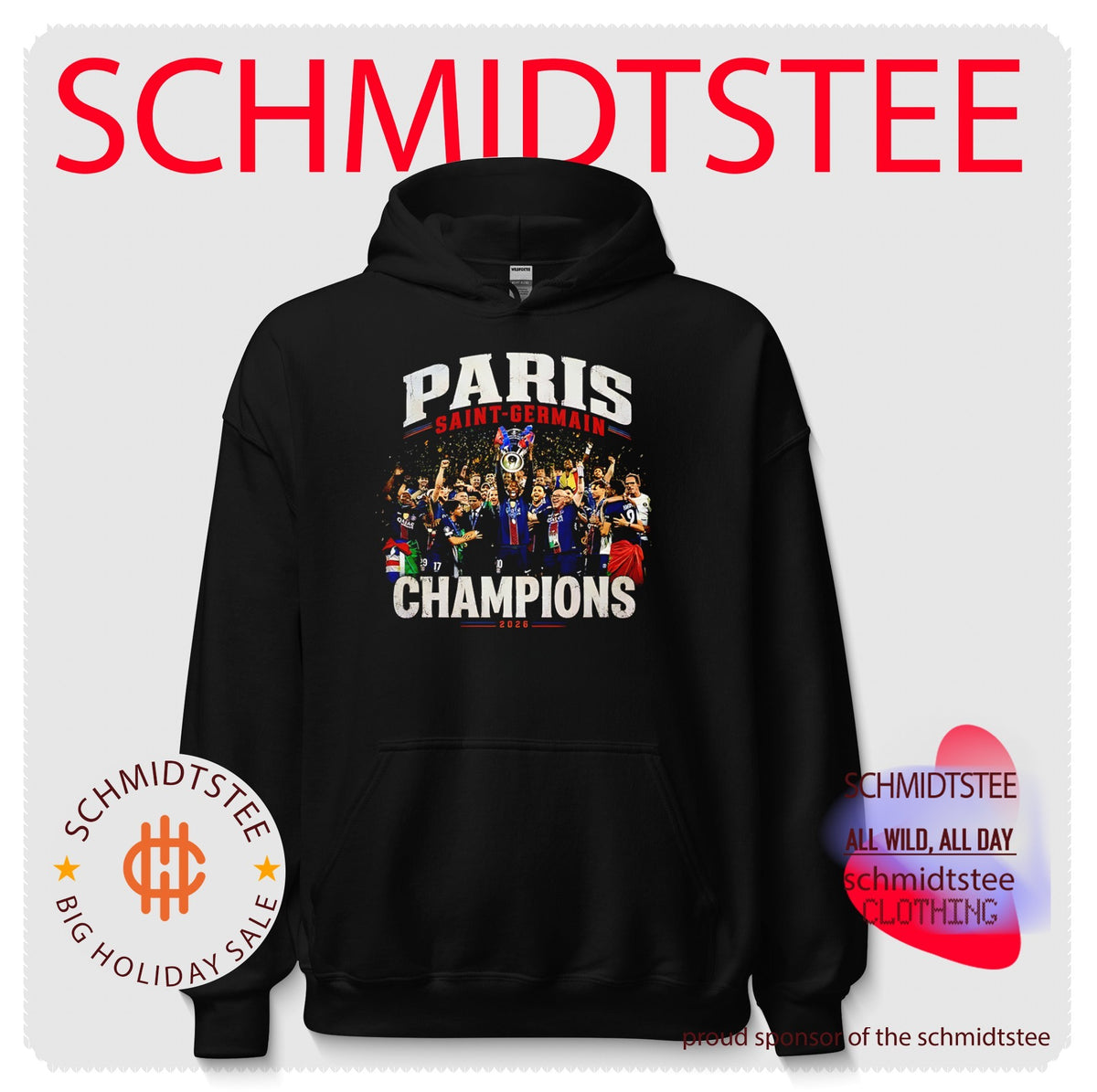 Paris Saint-Germain Champions 2026 celebrating victory graphic shirt