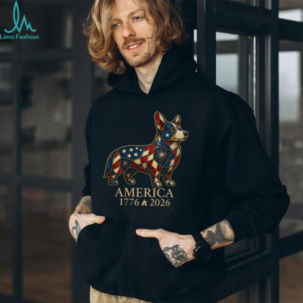 Patriotic Corgi America 1776 2026 Stained Glass Style Shirt