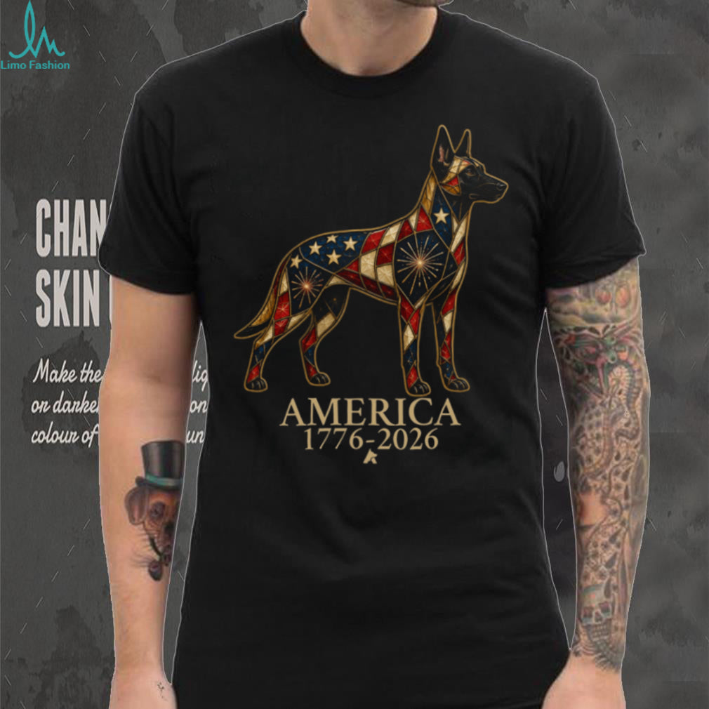Patriotic German Shepherd America 1776 2026 Stained Glass Shirt