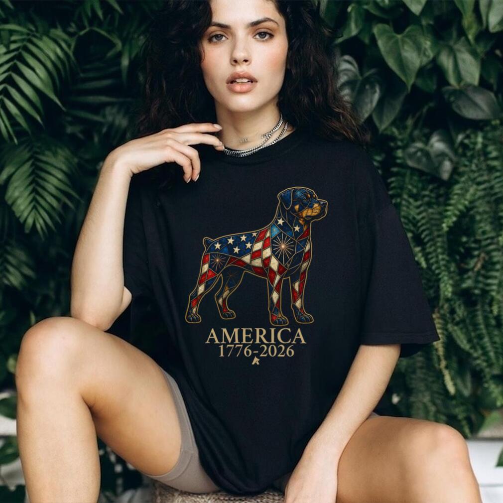 Patriotic Rottweiler America 1776 2026 Stained Glass Style Shirt