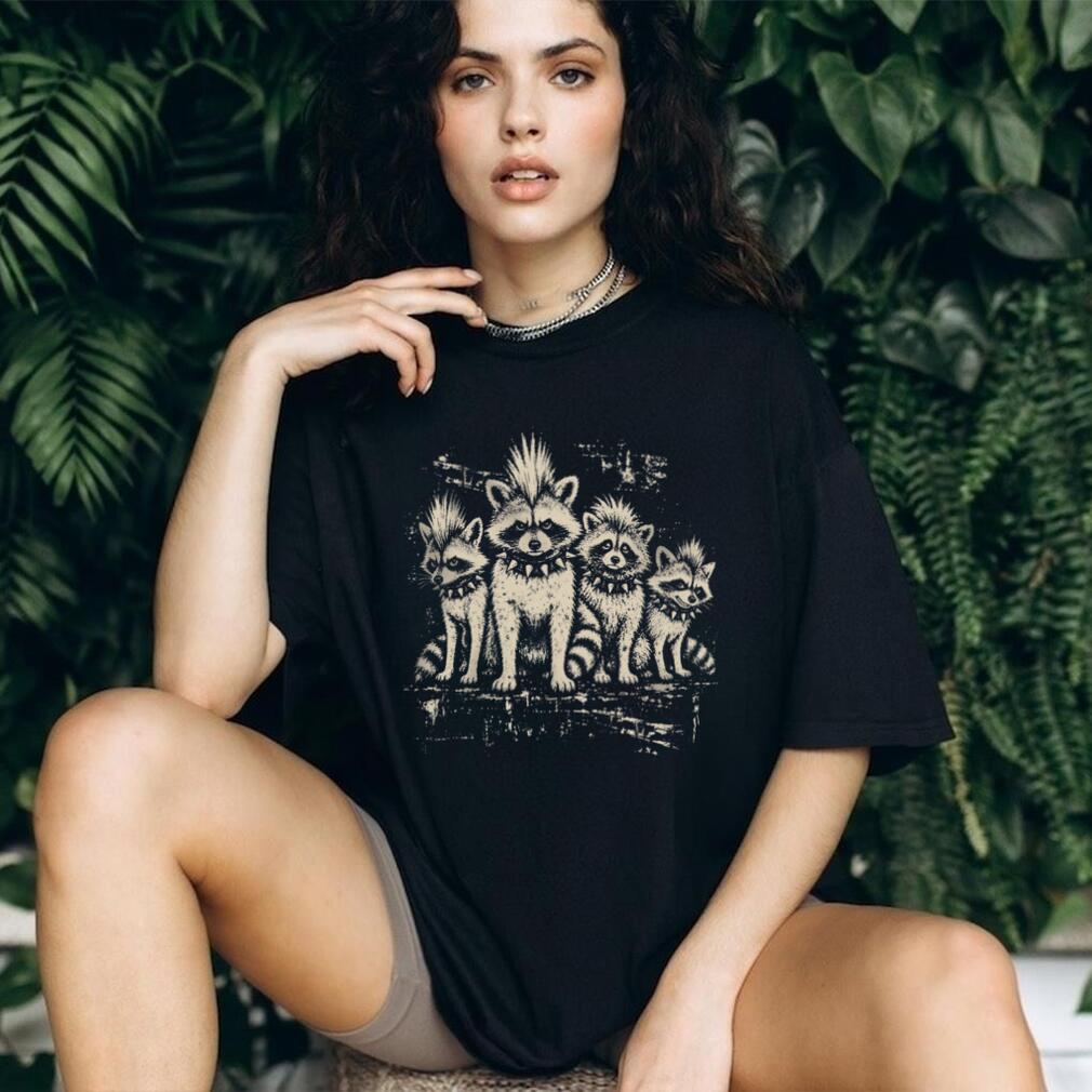 Punk Rock Raccoon Band Spiked Collars Animal Shirt