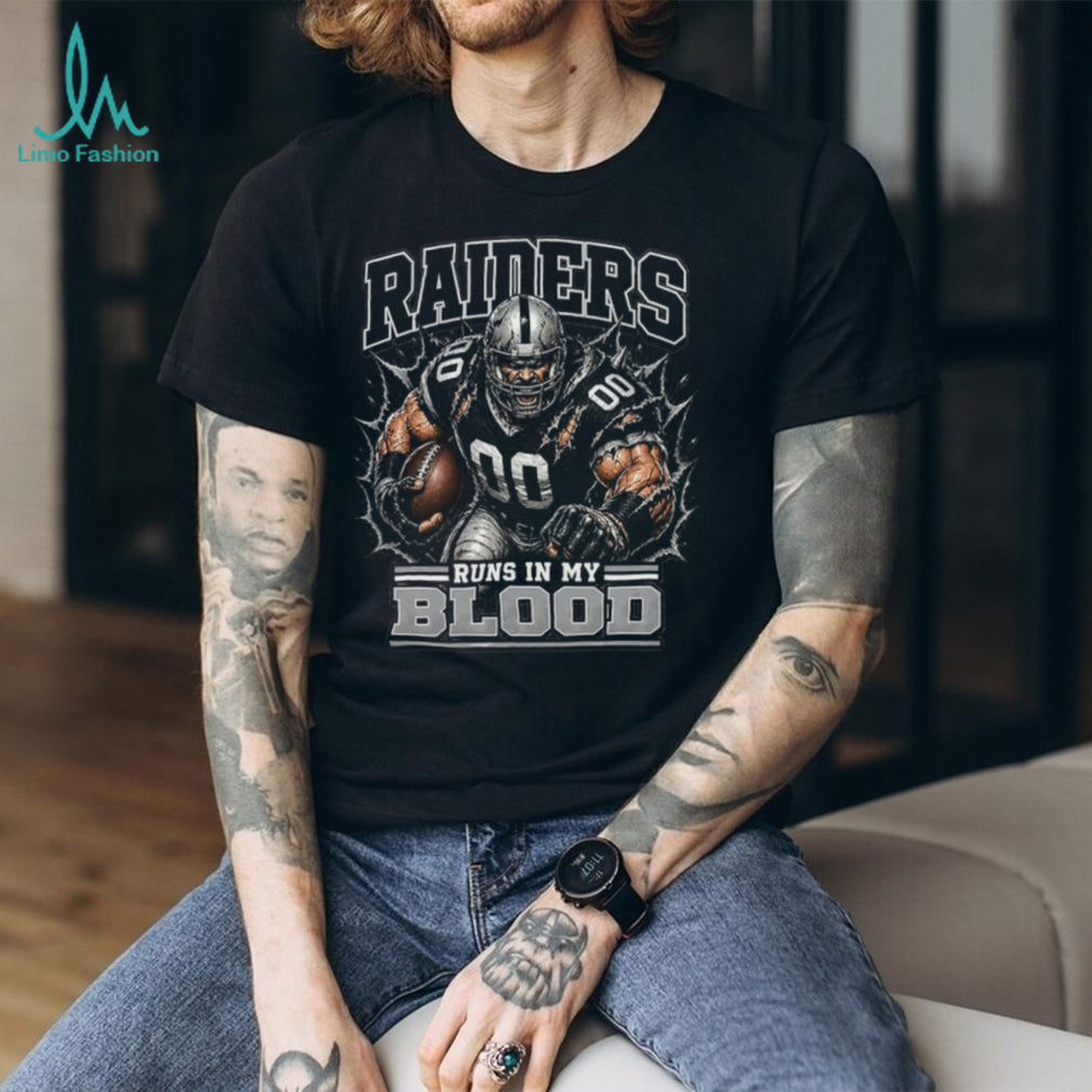 Raiders Football Runs In My Blood Vintage Retro Sports Fan Apparel For Men Women Shirt