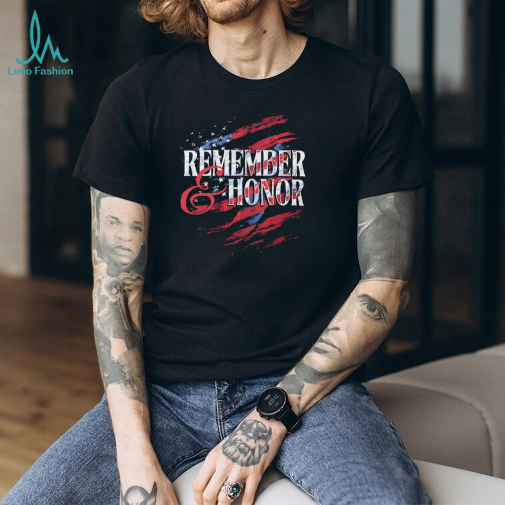 Remember & Honor Patriotic American Flag Memorial Day T Shirt