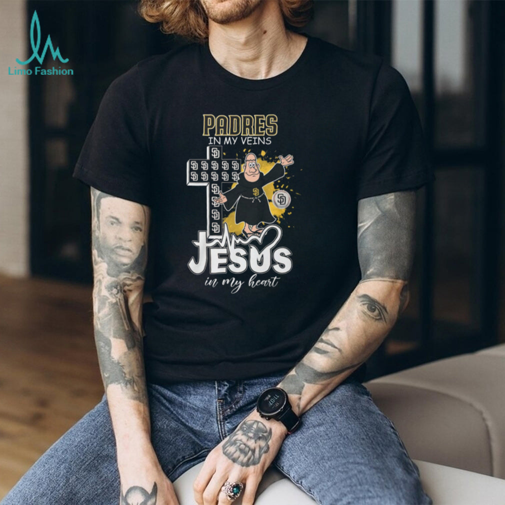 San Diego Padres Religious Fan T Shirt Padres in my Veins Jesus in my Heart Friar Mascot Apparel