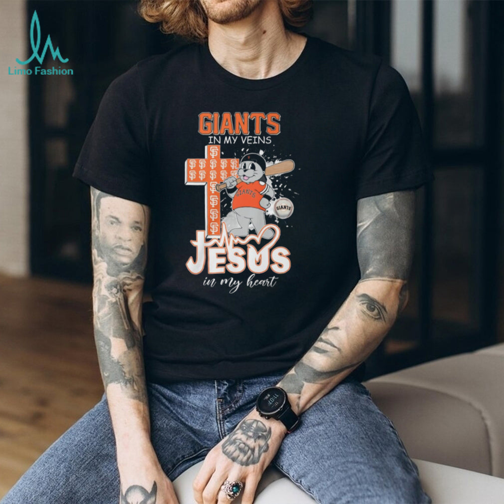 San Francisco Giants Baseball Shirt Lou Seal Mascot Jesus in my Heart Giants in my Veins T Shirt