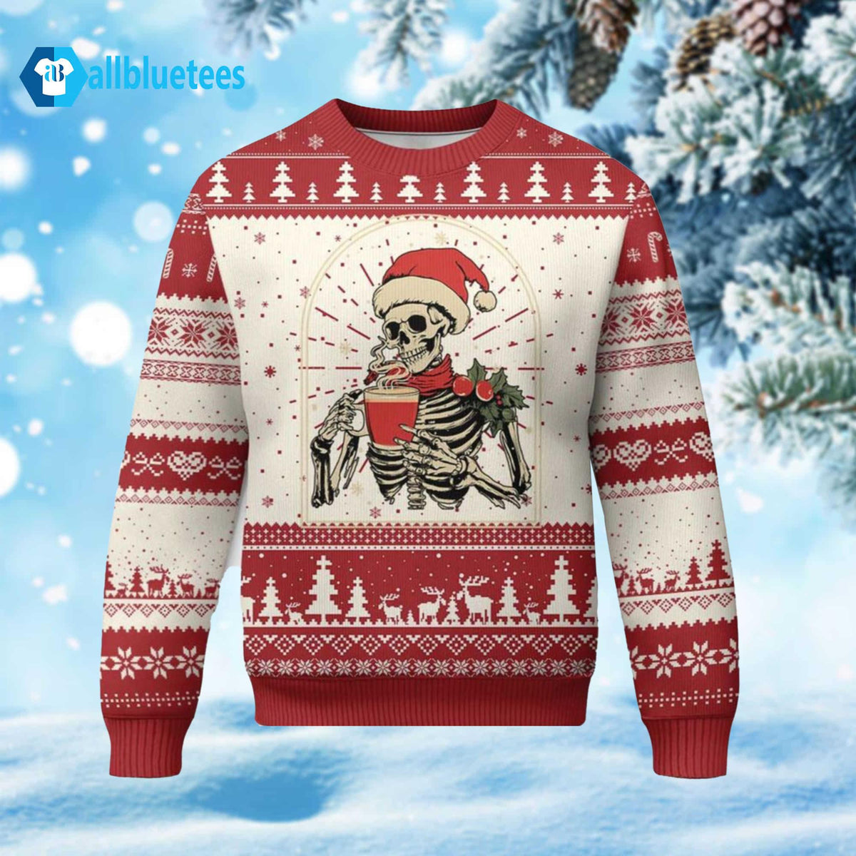 Skeleton Christmas Dead Inside But Caffeinated Coffee Addict Ugly Sweater