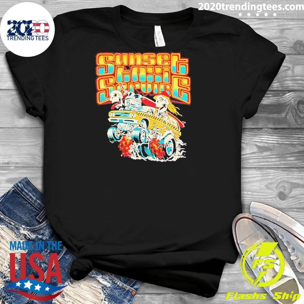 Skeleton Driving Car Sunset Taxi Service Shirt