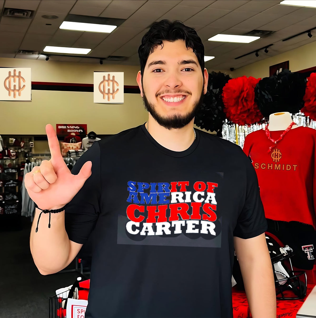 Spirt of America Chris Carter American flag shape shirt