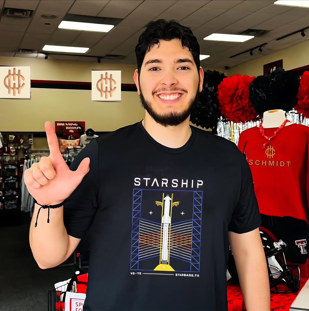 Starship Milestone launch tower graphic shirt