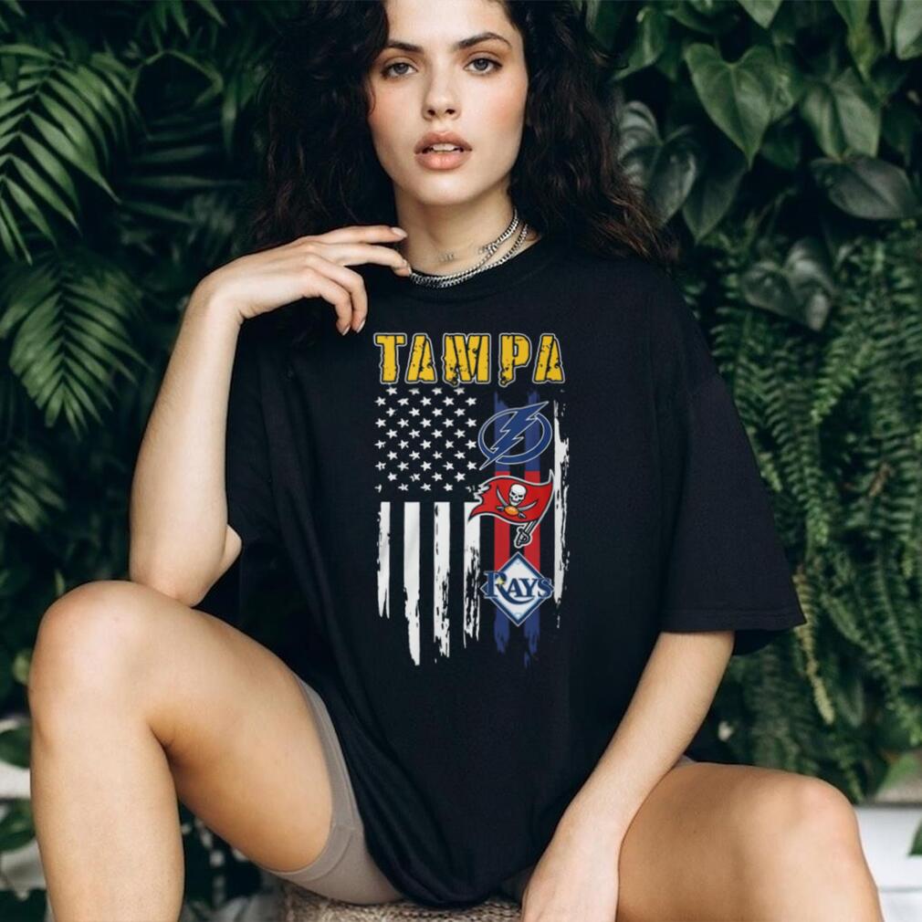 Tampa Bay City of Champions American Flag T Shirt Buccaneers Lightning Rays Fan Gear