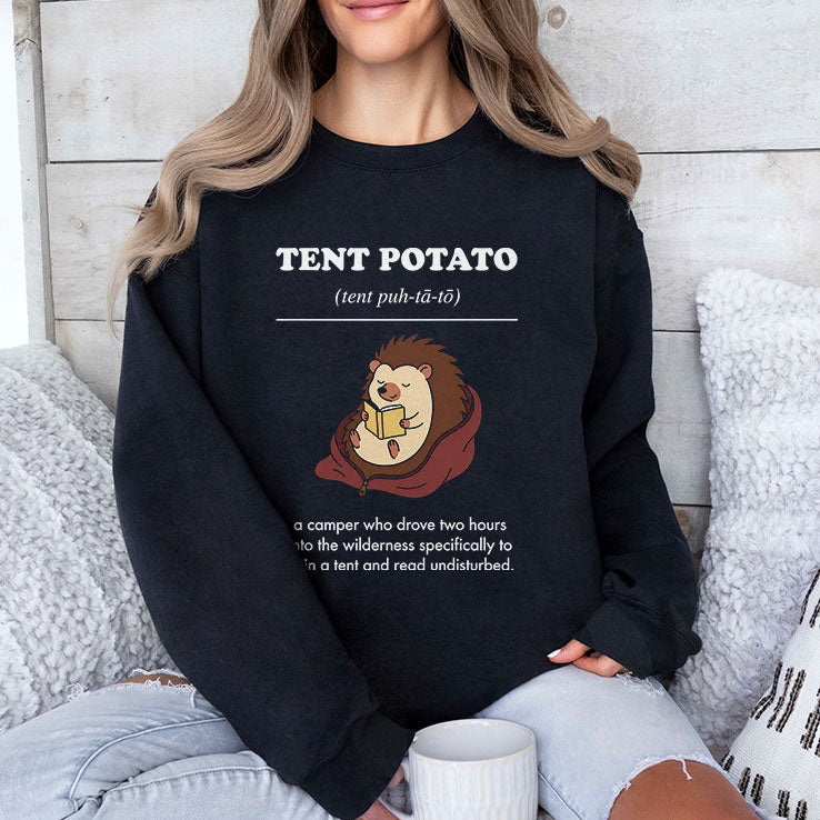 Tent Potato Hedgehog Reading A Camper Who Drove Two Hours Into The Wilderness T Shirt