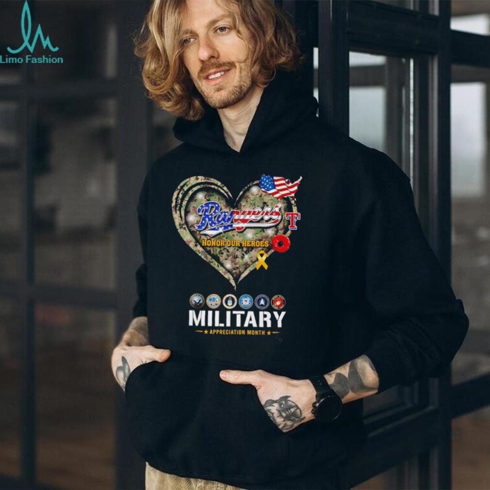 Texas Rangers Military Appreciation Month Camo Heart T Shirt