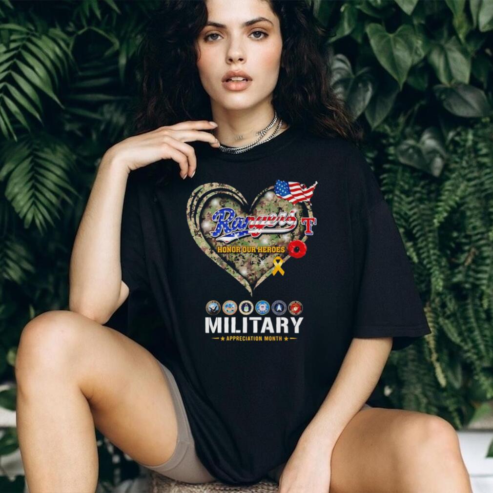 Texas Rangers Military Appreciation Month Camo Heart T Shirt