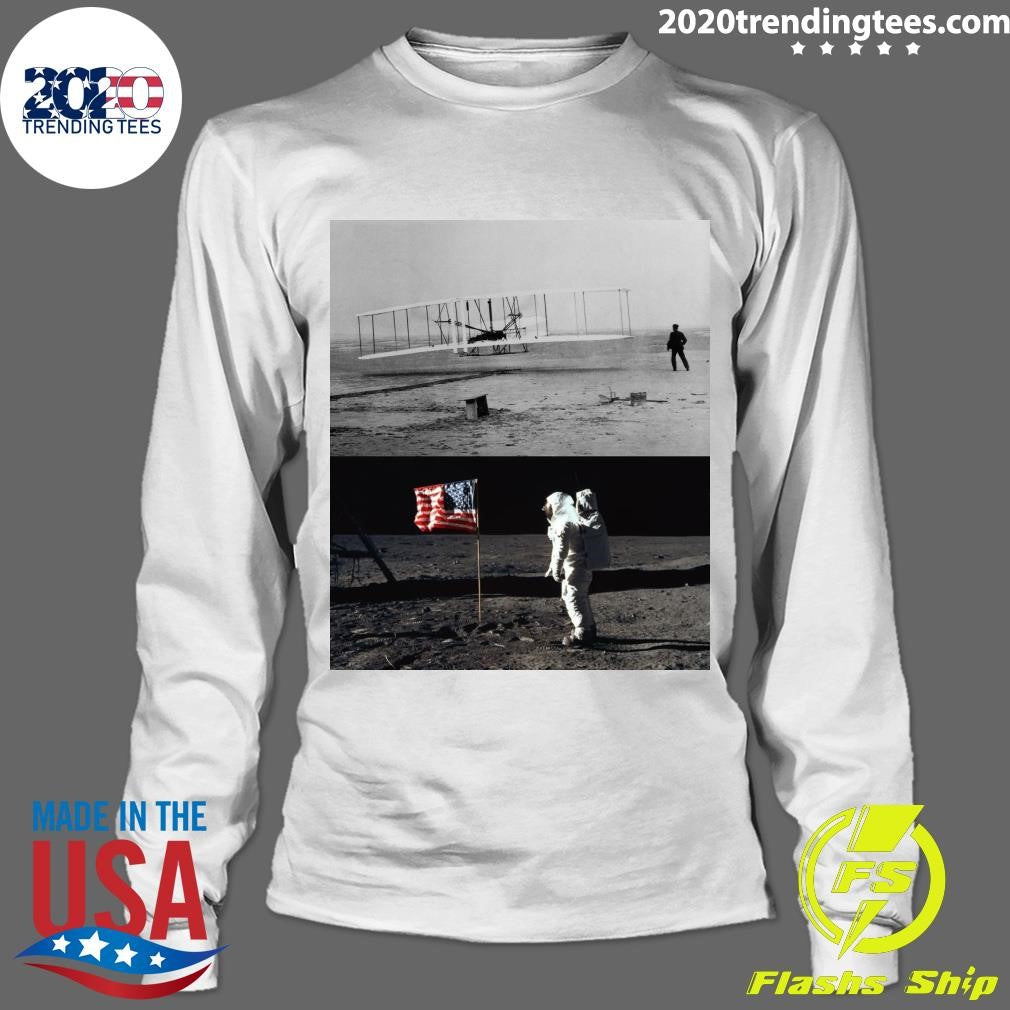 These Two Photographs Are Separated By Only 66 Years Powered Flight To Landing On The Moon Shirt