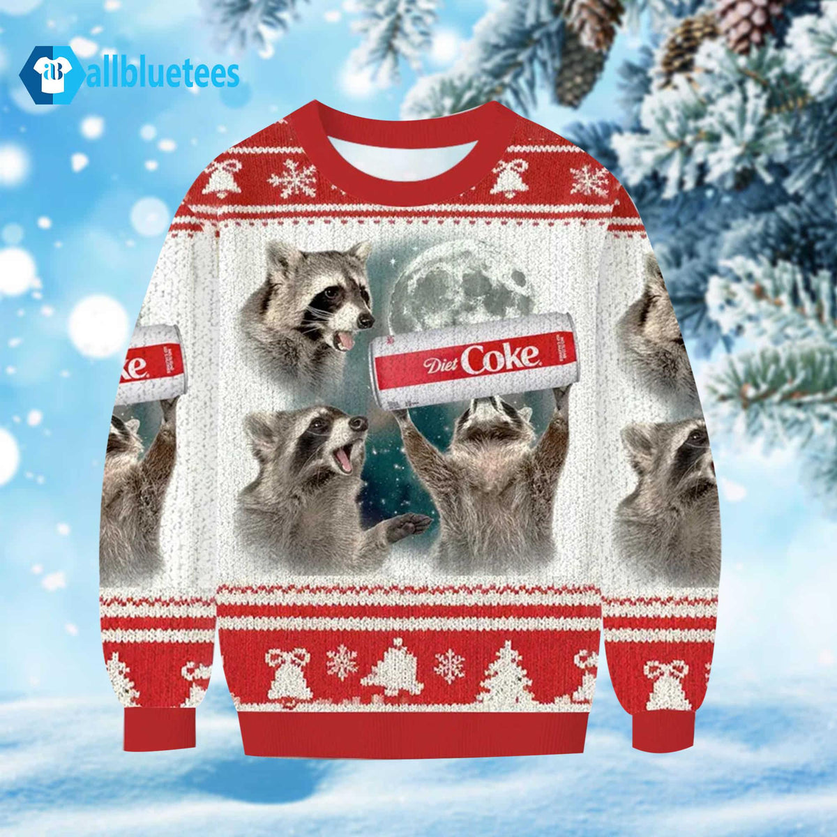 Three Raccoons Moon Diet Coke Ugly Christmas Sweater