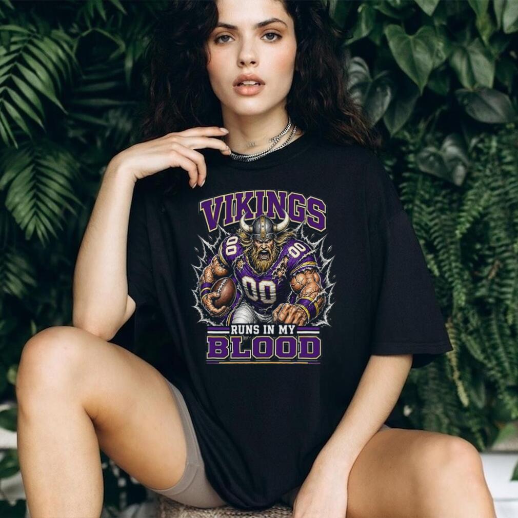 Vikings Football Runs In My Blood Vintage Retro Sports Fan Apparel For Men Women Shirt