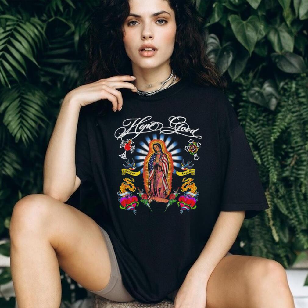 Virgin Mary American Flag Patriotic Religious Tattoo Style T Shirt
