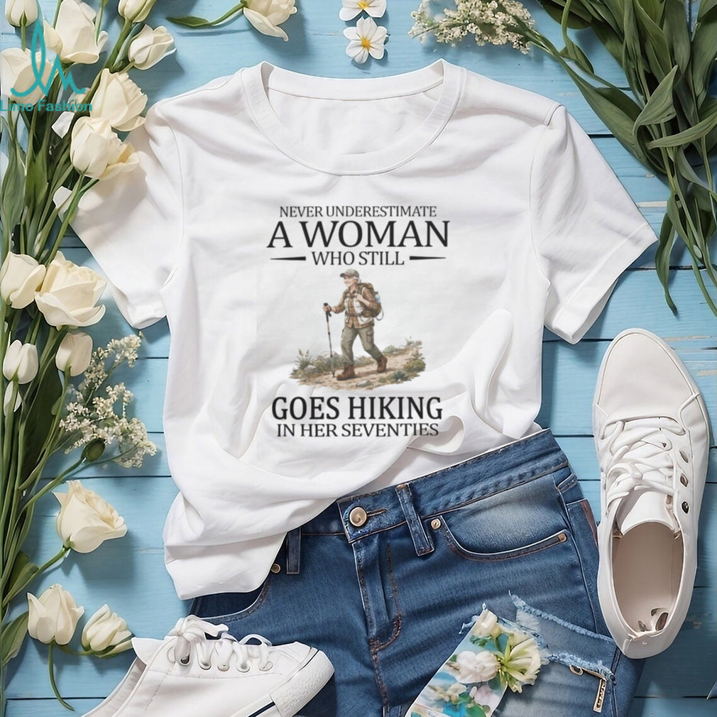 Woman Hiker Seventies Theme Mountain Hiking Active Senior T Shirt