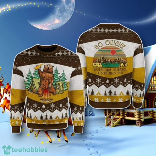 A Bear With Beer Go Outside Camping 3D Sweater Special Gift