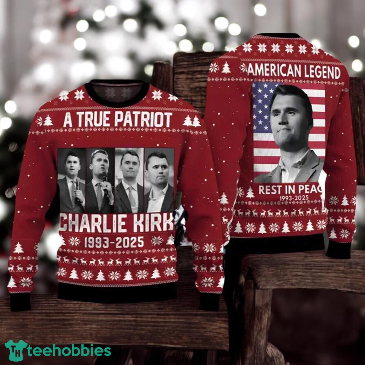 A True Patriot Charlie Kirk Christmas Ugly Sweater Charlie Kirk 1993-2025 Holiday Sweater