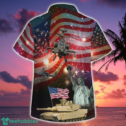 Abrams Battle Tank And Apache 4th Of July Hawaiian Shirt Botton Beach Shirt