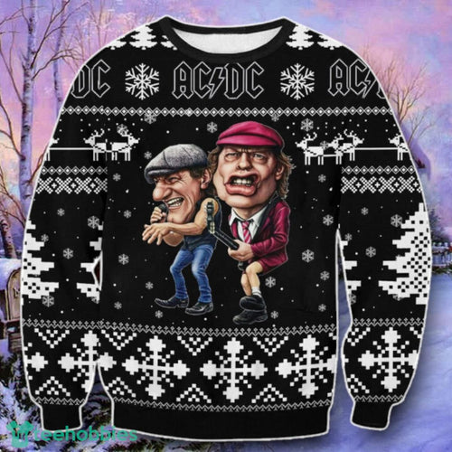 ACDC Brian Johnson Angus Young Black Ugly Christmas 3D Sweater Style Gift