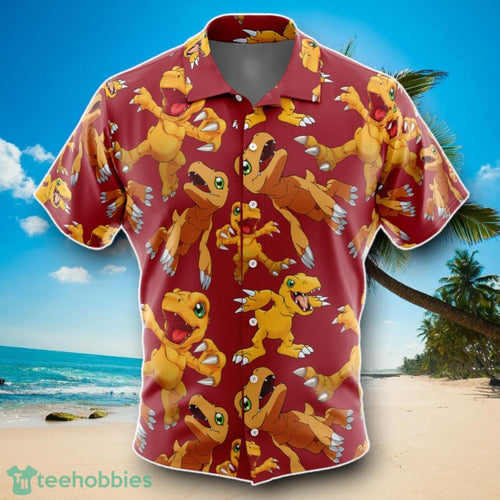Agumon Digimon Men’s Short Sleeve Button Up Hawaiian Shirt Impressive Gift