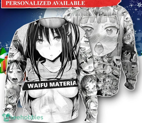 Ahegao Waifu Material Ugly Christmas Sweater Unique Gift