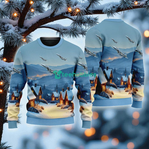 Air Superiority Fighter American Airlines In The Snowy Christmas Sky Ugly Sweater Best Gift