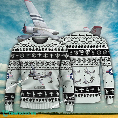 Aircraft Design A26 Invader Ugly Christmas US Air Force 3D Sweater Gift Veteran