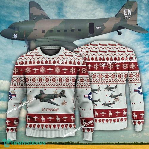 Aircraft Design AC-47 Spooky A47 Ugly Christmas US Air Force 3D Sweater Gift Veteran