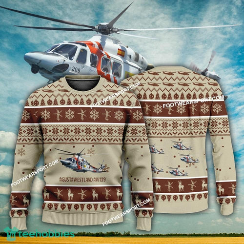 Aircraft Design AgustaWestland AW139 Ugly Christmas 3D Sweater Gift Veteran