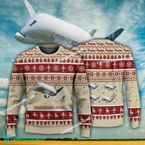 Aircraft Design Airbus A300-600ST, Beluga Ugly Christmas 3D Sweater Gift Veteran