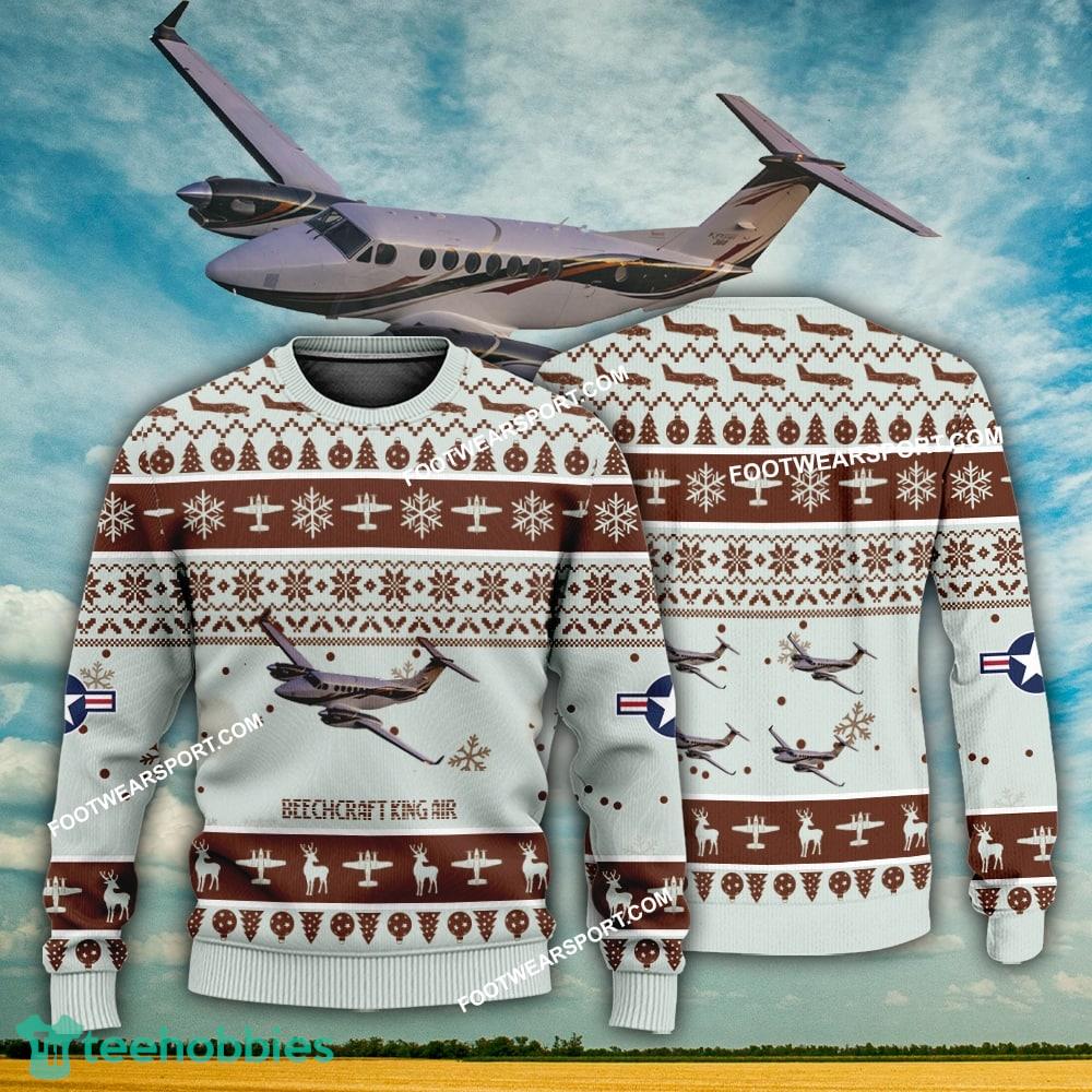 Aircraft Design Beechcraft King Air Ugly Christmas US Army 3D Sweater Gift Veteran