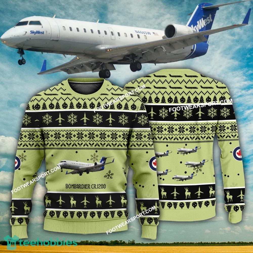 Aircraft Design Bombardier CRJ200 Ugly Christmas 3D Sweater Gift Veteran