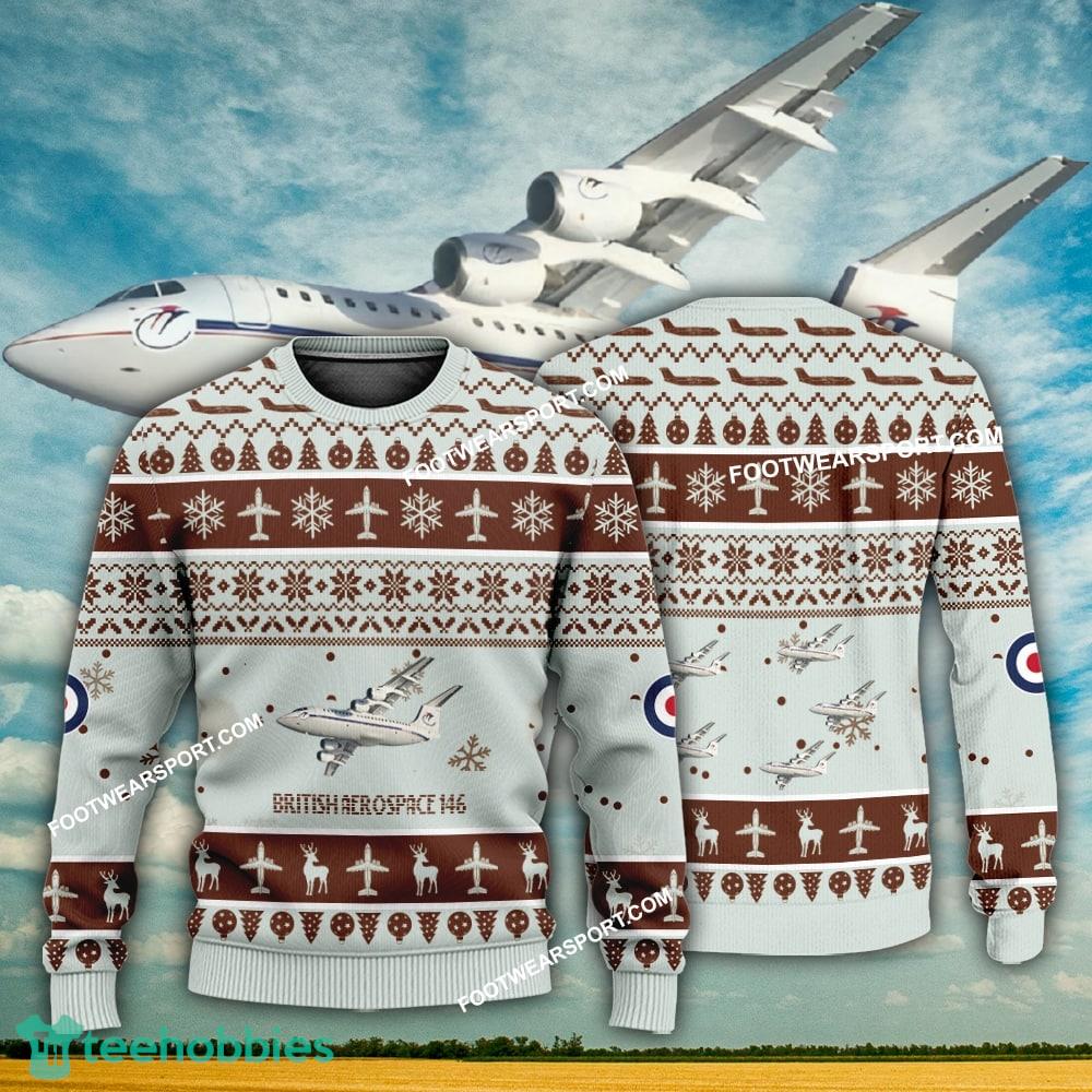 Aircraft Design British Aerospace 146 BAe 146 Ugly Christmas 3D Sweater Gift Veteran