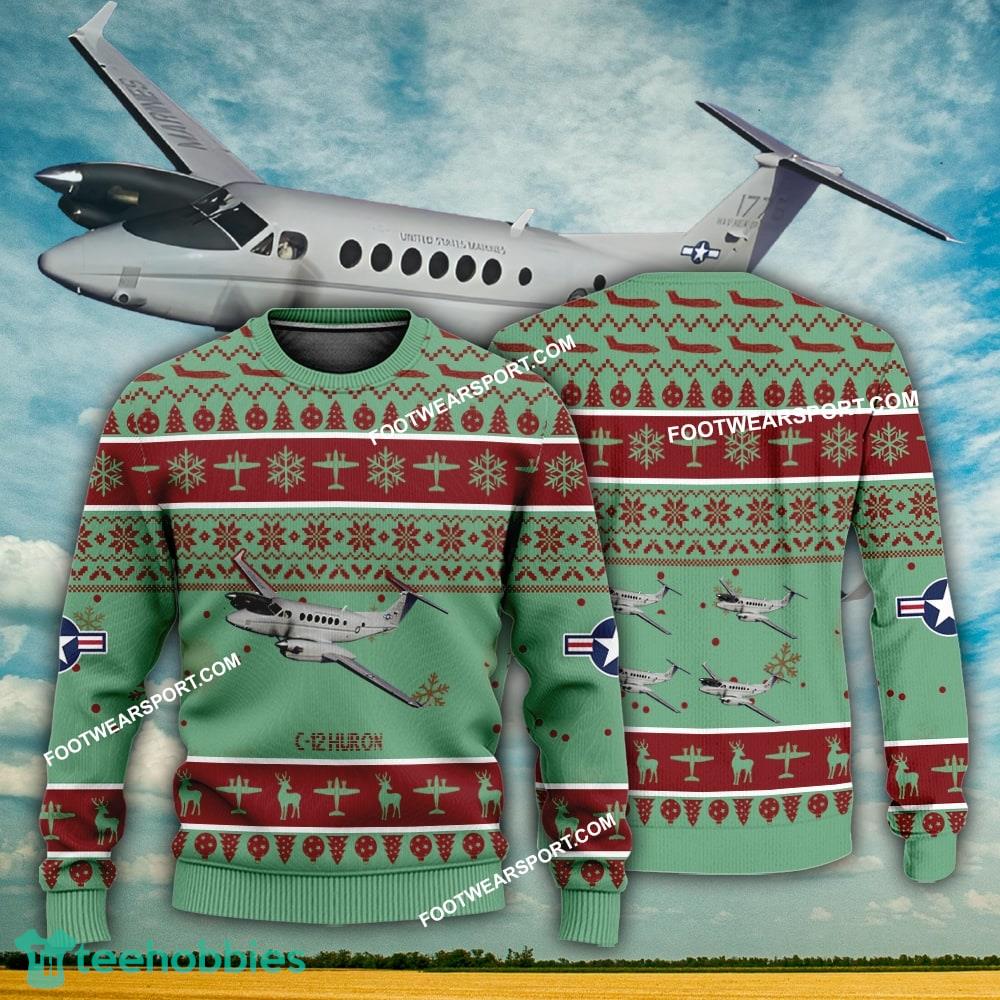 Aircraft Design C-12 Huron C12 Ugly Christmas US Air Force 3D Sweater Gift Veteran