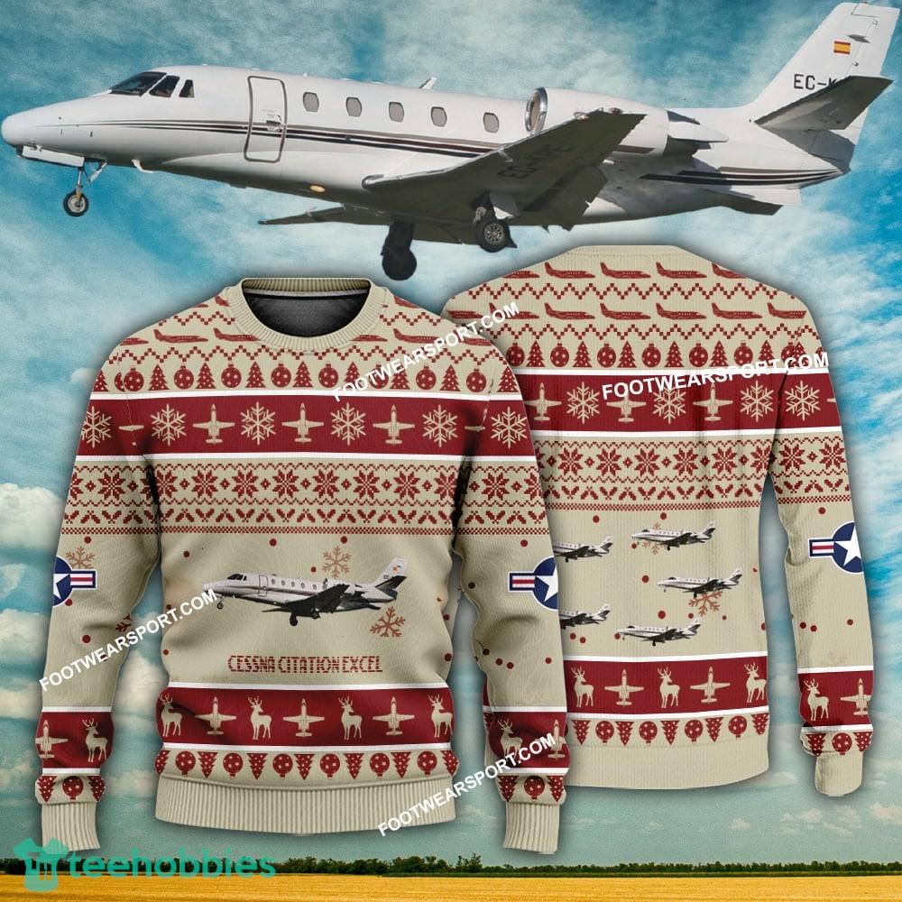 Aircraft Design Cessna Citation Excel Ugly Christmas 3D Sweater Gift Veteran