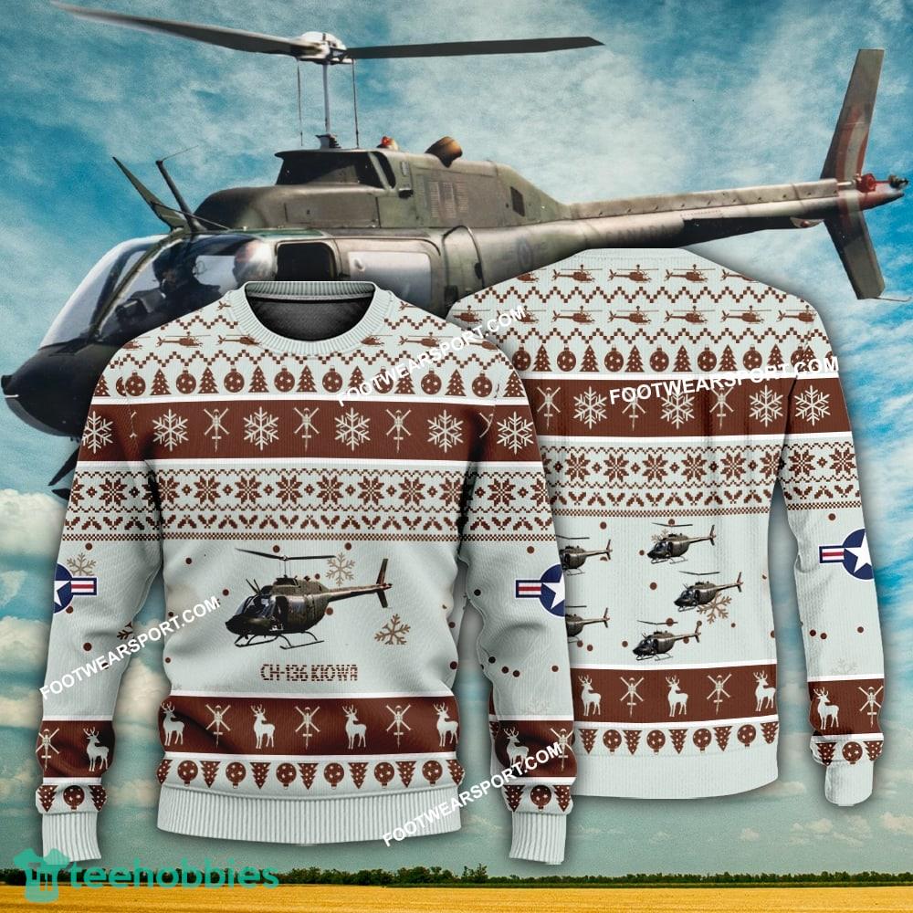 Aircraft Design CH-136 Kiowa CH136 Ugly Christmas US Army 3D Sweater Gift Veteran