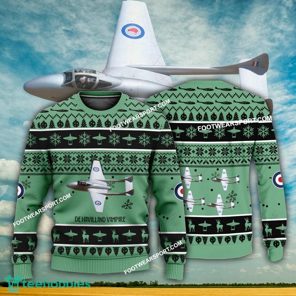 Aircraft Design de Havilland Vampire Ugly Christmas 3D Sweater Gift Veteran