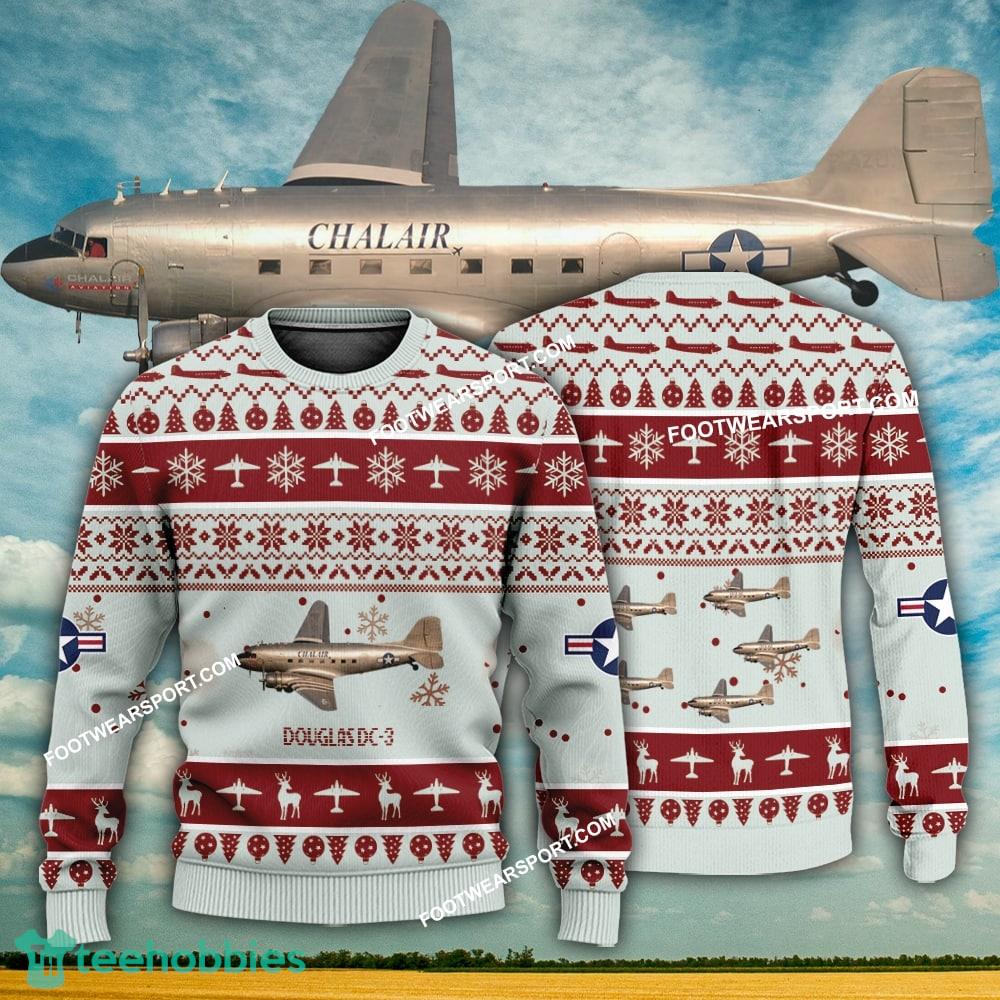 Aircraft Design Douglas DC-3 DC3 Ugly Christmas 3D Sweater Gift Veteran