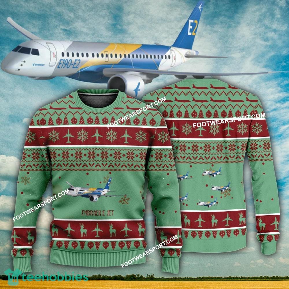 Aircraft Design Embraer E-Jet Ugly Christmas 3D Sweater Gift Veteran