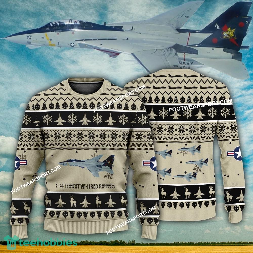 Aircraft Design F-14 Tomcat VF-11 Red Rippers F14 NAVAL Ugly Christmas US Navy 3D Sweater Gift Veteran