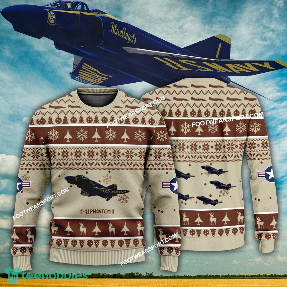 Aircraft Design F-4J Phantom II NAVAL Blue Angels F4J Ugly Christmas US Air Force 3D Sweater Gift Veteran