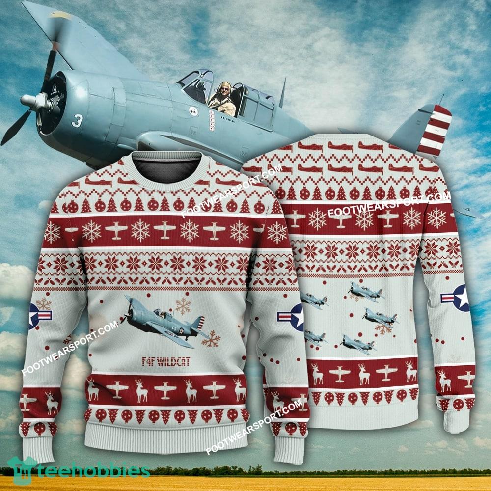 Aircraft Design F4F Wildcat Ugly Christmas US Navy 3D Sweater Gift Veteran