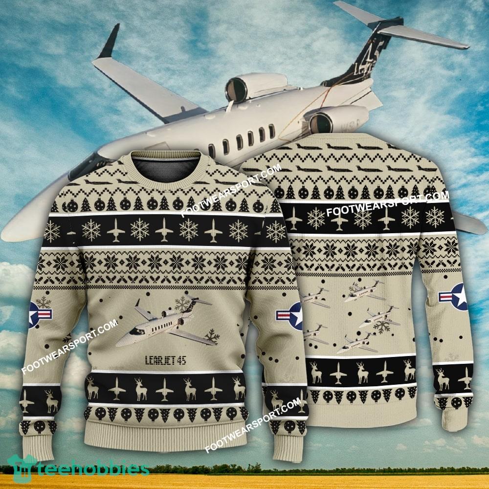 Aircraft Design Learjet 45 Ugly Christmas 3D Sweater Gift Veteran