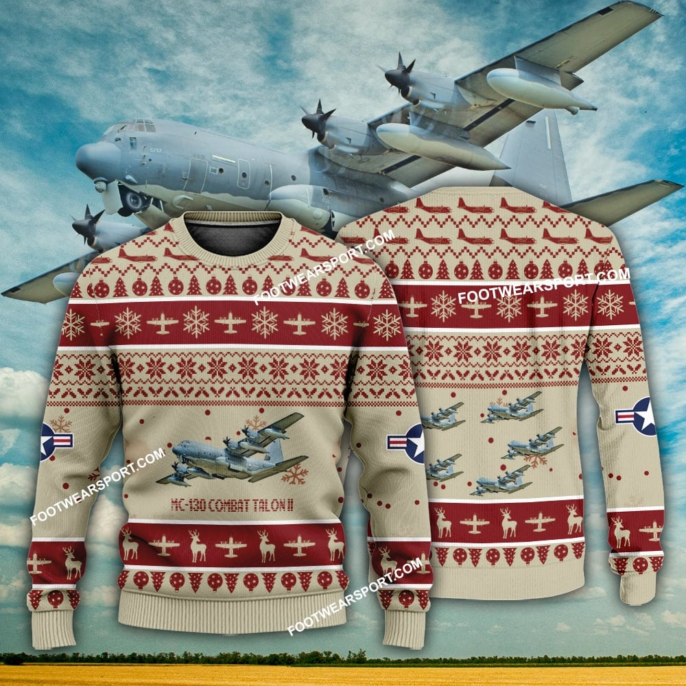 Aircraft Design Lockheed MC-130 Combat Talon II MC130E MC130J MC130H Ugly Christmas US Air Force 3D Sweater Gift Veteran