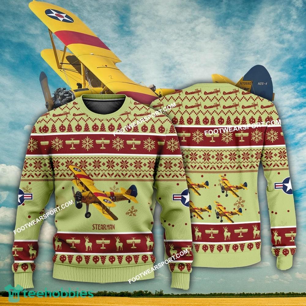 Aircraft Design Stearman Ugly Christmas 3D Sweater Gift Veteran