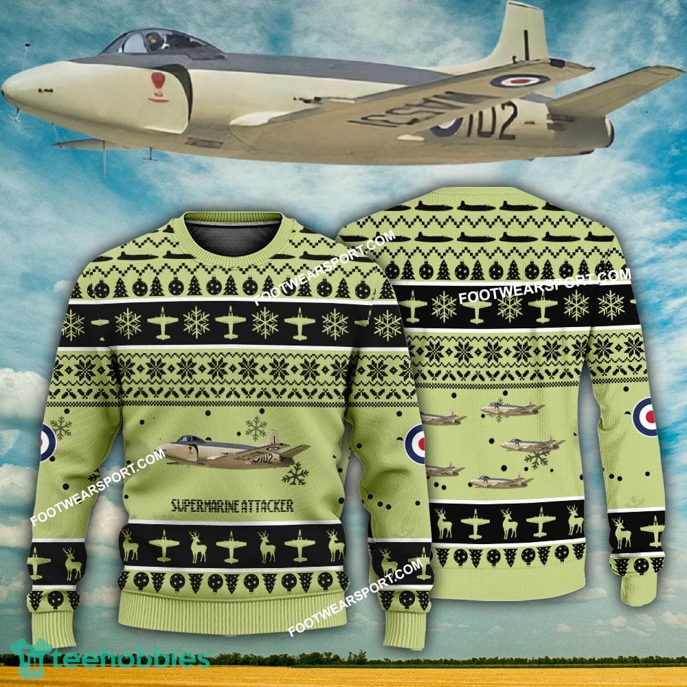 Aircraft Design Supermarine Attacker Ugly Christmas 3D Sweater Gift Veteran
