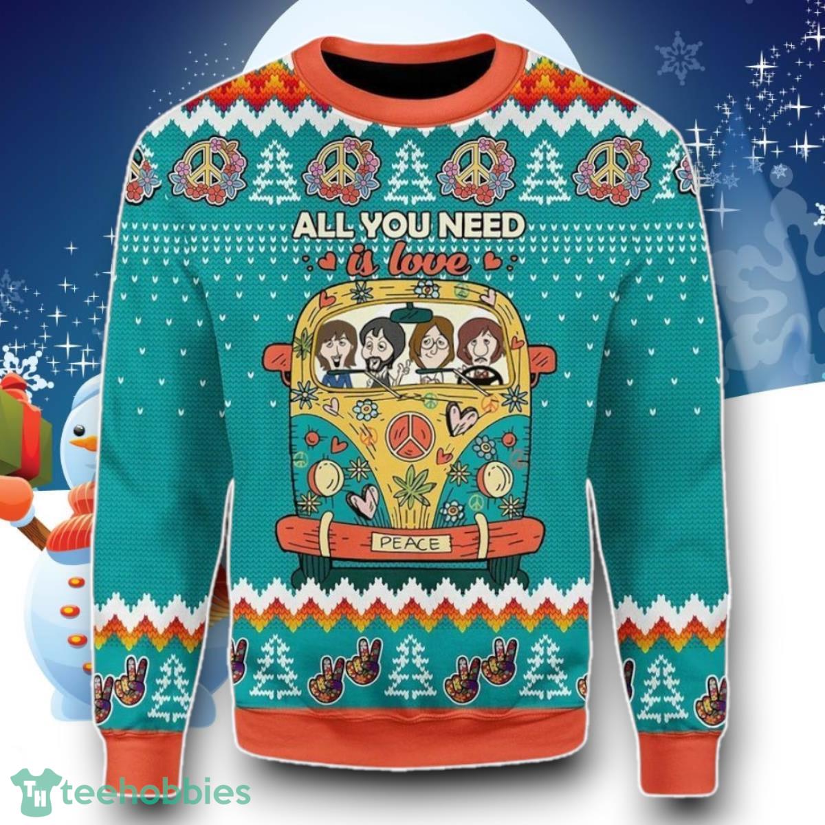 All You Need Is Love Hippie Peace Bus 3D Sweater Ugly Christmas Sweater Unique Gift